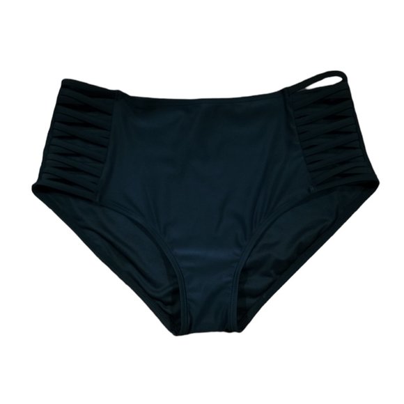 RELLECIGA Womens Strappy High Waisted Bikini Bottom Full Coverage Swim Sz M - Picture 2 of 5